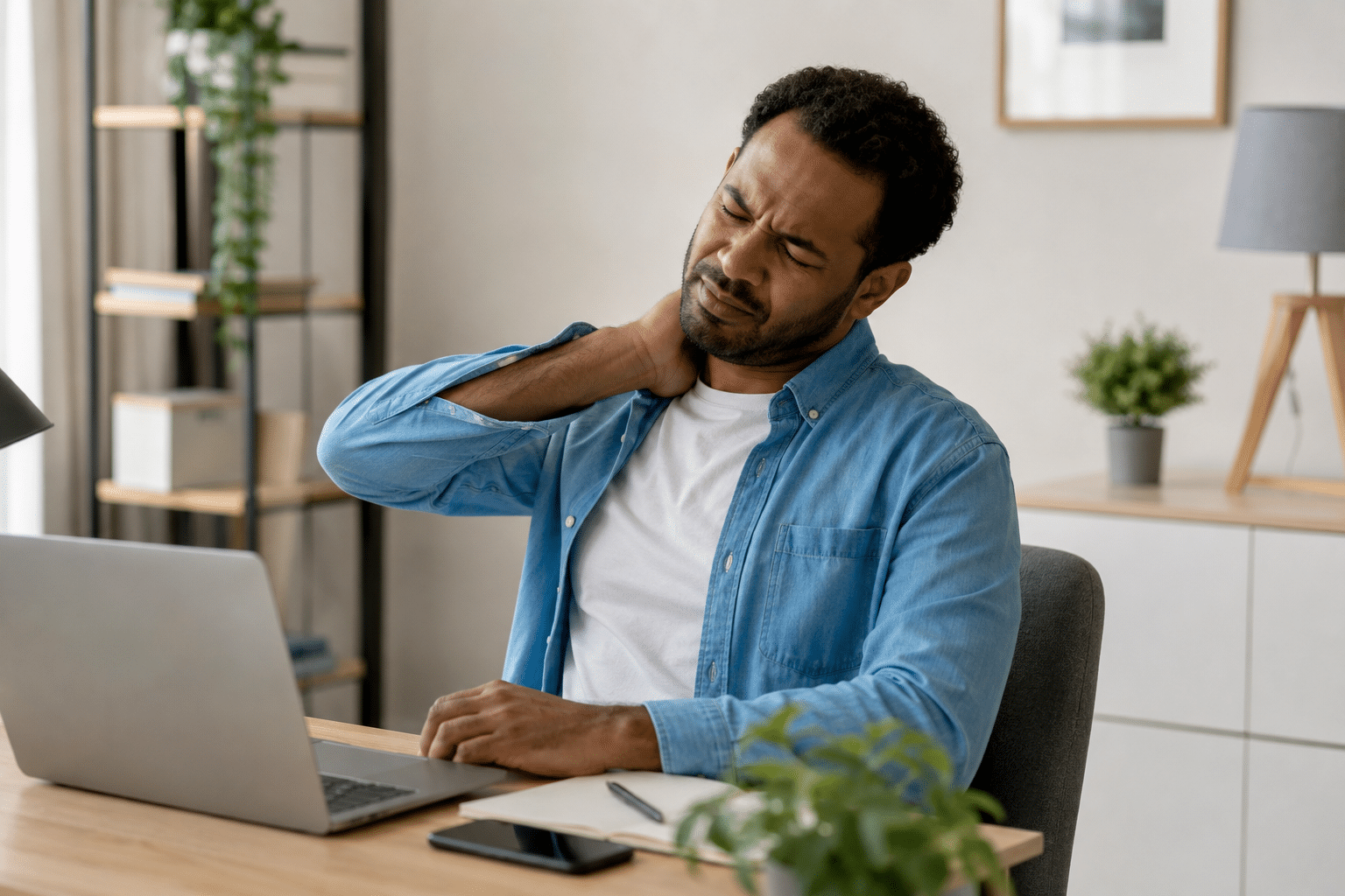 Man with neck pain and pinched nerve symptoms in Virginia Beach seeking chiropractic treatment at ProAdjuster Chiropractic Clinic